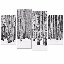 4 Panneaux en bois de bouleau Art mural / Photos de forêt noir et blanc Impression sur toile / Affiche de paysage hivernal